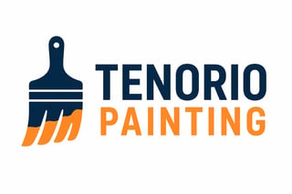 Tenorio Painting logo with blue paintbrush and orange brush strokes